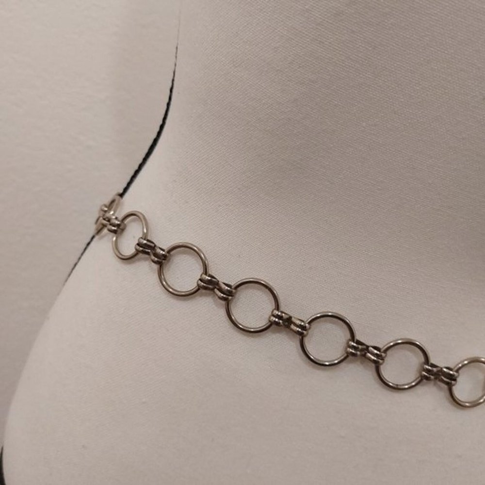Silver Tone Metal Jump Rings Link Belt with Lanyard Style Clasp - Picture 7 of 8